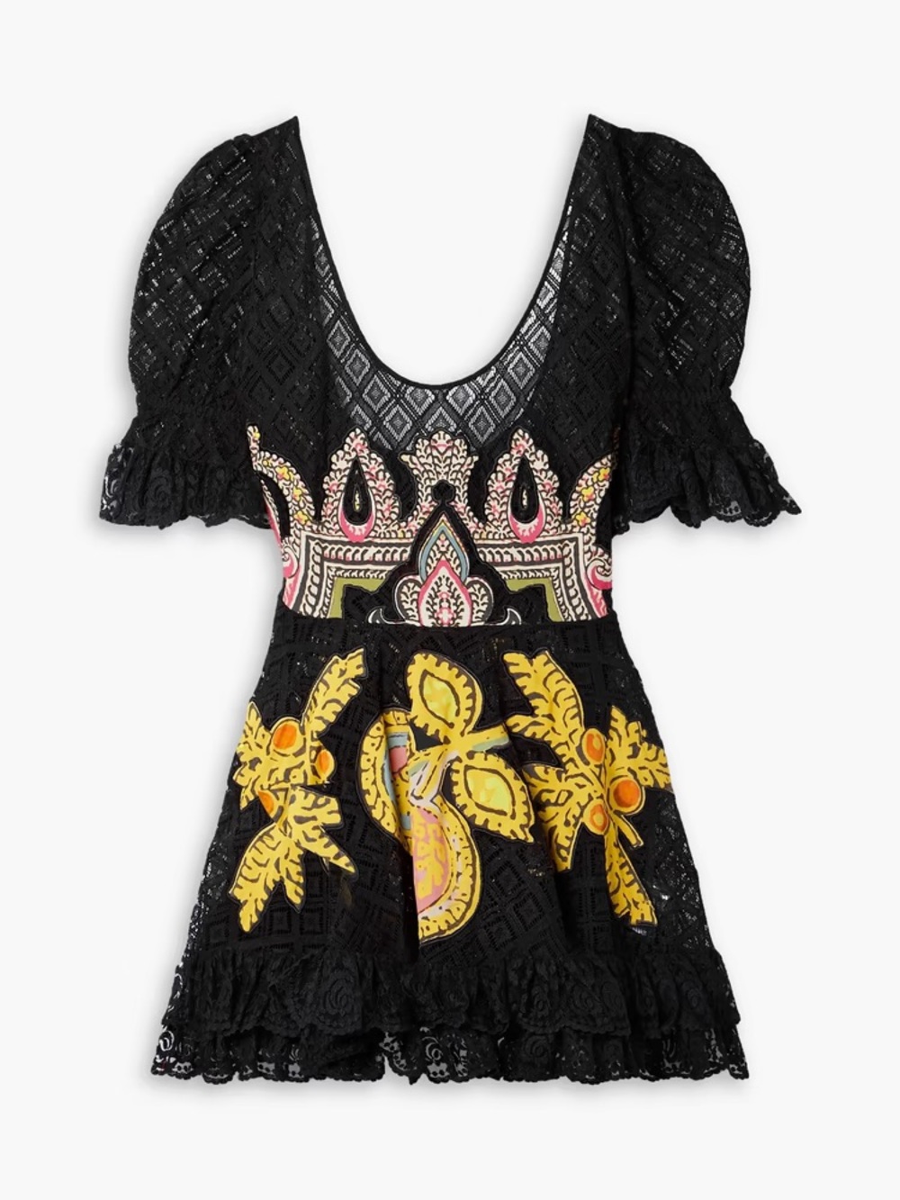 ETRO Ruffled appliquéd cotton-blend lace and crepe de chine mini dress MSRP$7270